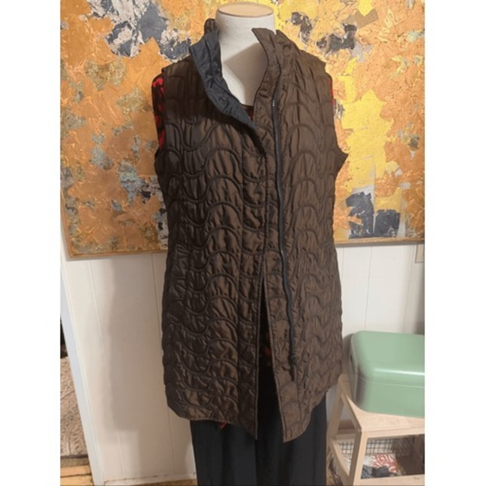 MycraPac One Reversible Long Vest Brown to Black Zip Front Sm